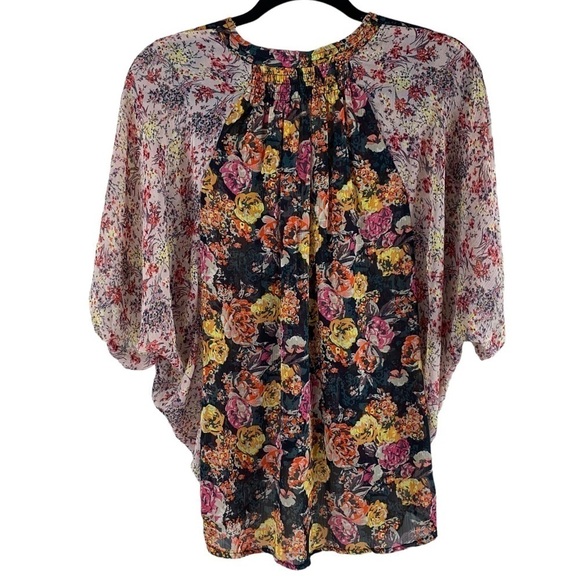 Black Poppy Pacsun V Neck Dolman Sleeve Patchwork Print Peasant Blouse Sz M - Picture 5 of 7